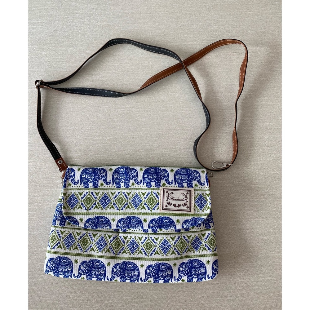 Handmade Blue/White Elephant Print Cosmetic Bag/Purse